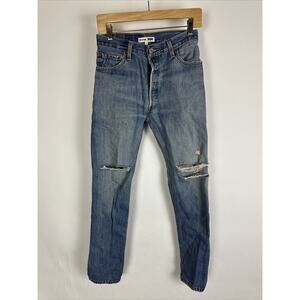 Re/Done Levi's Reconstructed High Rise Jeans Ripped Legs Size 25 Stained